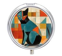 Pilulier portable en forme de chat avec miroir - 3 compartiments - Art moderne - Pilulier de voyage pour poche ou sac à main