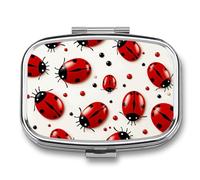 Pilulier portable en forme de coccinelle rouge à 2 compartiments - Organiseur de voyage avec miroir et bouton de fermeture - Joli étui à médicaments pour sac à main