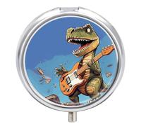 Pilulier portable en forme de dinosaure jouant de la guitare - Joli pilulier pour suppléments vitaminés