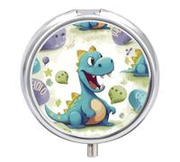 Pilulier portable en forme de dinosaure mignon avec 3 compartiments et petit miroir de voyage pour poche ou sac à main, organisateur de médicaments rond, organisateur de vitamines décoratif