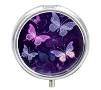 Pilulier portable en forme de papillon violet pour vitamines et suppléments
