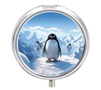 Pilulier portable en forme de pingouin Antarctique - Pilulier de voyage pour poche ou sac à main - Avec miroir - 3 compartiments