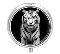 Pilulier portable en forme de tigre noir et blanc - Pilulier de voyage pour poche ou sac à main avec miroir - 3 compartiments - Organiseur quotidien pour médicaments