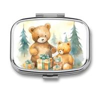 Pilulier portable en forme d'ours dans un cadeau, pilulier de voyage pour poche ou sac à main, pilulier avec miroir, 2 compartiments, organiseur quotidien pour médicaments