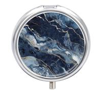 Pilulier portable en marbre bleu marine mélangé - Pilulier de voyage pour poche ou sac à main - Pilulier de médicaments avec miroir - 3 compartiments - Organiseur quotidien pour médicaments
