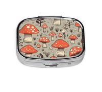 Pilulier portable en métal à 2 compartiments en forme de champignons de dessin animé - Organisateur de vitamines pour sac à main, poche, cadeau de voyage