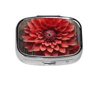 Pilulier portable en métal à 2 compartiments en forme de dahlia rouge - Joli pilulier de voyage - Organiseur de vitamines pour sac à main, poche, cadeau de voyage