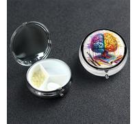 Pilulier portable en métal à 3 compartiments avec image du cerveau - Joli pilulier de voyage - Organisateur de vitamines pour sac à main, poche, cadeau de voyage