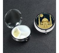 Pilulier portable en métal à 3 compartiments pour l'Aïd Al-Fitr avec lune et mosquée