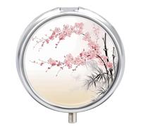 Pilulier portable en métal avec 3 compartiments Motif arbre en fleurs de cerisier