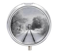 Pilulier portable en métal avec 3 compartiments Motif traces de train enneigé