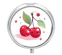 Pilulier portable en métal avec imprimé cerise - 3 compartiments - Pour médicaments et vitamines