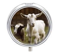 Pilulier portable en métal avec imprimé chèvre mignon - Boîte à vitamines avec 3 compartiments