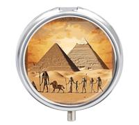 Pilulier portable en métal avec imprimé Égypte antique - Boîte à vitamines avec 3 compartiments