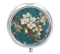 Pilulier portable en métal avec imprimé fleurs blanches pâles avec 3 compartiments