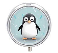 Pilulier portable en métal avec imprimé pingouin mignon - Boîte à vitamines avec 3 compartiments