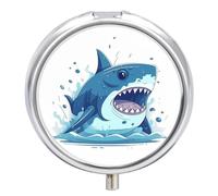 Pilulier portable en métal avec imprimé requin de dessin animé - Boîte à vitamines avec 3 compartiments