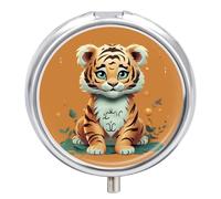 Pilulier portable en métal avec imprimé tigre Année du Tigre avec 3 compartiments