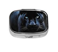Pilulier portable en métal avec motif panthère aux yeux bleus - 2 compartiments - Joli pilulier de voyage - Organisateur de vitamines pour sac à main, poche, cadeau de voyage