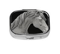 Pilulier portable en métal avec vue 3D en forme de cheval à 2 compartiments - Joli pilulier de voyage - Organiseur de vitamines pour sac à main, poche, cadeau de voyage