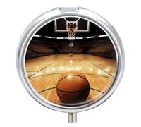 Pilulier portable en métal imprimé basket-ball avec 3 compartiments