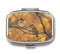 Pilulier portable en métal imprimé matin et soir, motif oiseaux baissant la tête, support de médicaments, pour poche ou sac à main, pilules décoratives en métal pour médicaments et vitamines