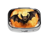 Pilulier portable en métal pour chauve-souris d'Halloween à 2 compartiments - Joli pilulier de voyage - Organisateur de vitamines pour sac à main, poche, cadeau de voyage