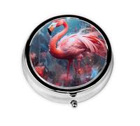 Pilulier portable flamant rose, 3 compartiments, peut être mis dans un portefeuille, une poche, léger et pratique, mini boîte à pilules ronde