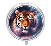 Pilulier portable Galaxy Tiger avec 3 compartiments et petit miroir pour poche ou sac à main, organisateur de médicaments rond, organisateur de vitamines décoratif
