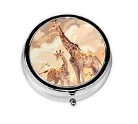 Pilulier portable, girafe mère et enfant, mini boîte à pilules ronde, peut être mise dans un portefeuille, poche, légère et pratique à 3 compartiments