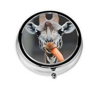 Pilulier portable Giraffe Eating Carrots, 3 compartiments, peut être mis dans un portefeuille, une poche, léger et pratique, mini boîte à pilules ronde