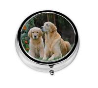 Pilulier portable Golden Retriever - 3 compartiments - Joli pilulier de voyage quotidien - Petit organiseur de médicaments rond pour sac à main et poche