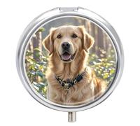 Pilulier portable Golden Retriever - Pilulier de voyage pour poche ou sac à main - Avec miroir - 3 compartiments - Organiseur quotidien pour médicaments