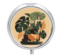Pilulier portable gris Monstera - Joli pilulier pour suppléments vitaminés