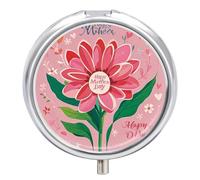 Pilulier portable Happy Mother Day avec 3 compartiments et petit miroir pour poche ou sac à main - Organisateur de médicaments rond décoratif pour vitamines