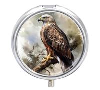 Pilulier portable Hawk assis dans l'arbre - Petit pilulier quotidien - Organiseur de poche - Joli pilulier