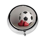 Pilulier portable I Love Soccer à 3 compartiments - Joli pilulier de voyage quotidien - Petit organisateur de médicaments rond pour sac à main et poche