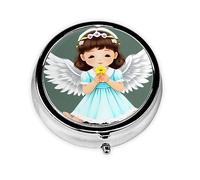 Pilulier portable, joli petit ange, boîte à pilules ronde, peut être mise dans un portefeuille, une poche, légère et pratique à 3 compartiments