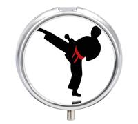 Pilulier portable Karaté Boy Ceinture de couleur changeante Pilulier de voyage pour poche ou sac à main Pilulier de médicaments avec miroir 3 compartiments Organiseur quotidien