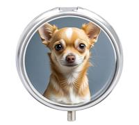 Pilulier portable mignon Chihuahua pilulier de voyage pour poche ou sac à main, pilulier de médicaments avec miroir, 3 compartiments, organisateur quotidien de médicaments