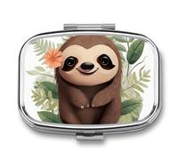 Pilulier portable mignon imprimé paresseux de dessin animé petite boîte à pilules portable pour contenir des vitamines, des médicaments, de l'huile de poisson et des compléments alimentaires