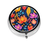 Pilulier portable, mini boîte à pilules ronde à motif de fleurs de dessin animé, peut être mise dans un portefeuille, une poche, légère et pratique à 3 compartiments