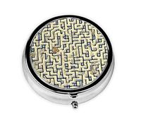 Pilulier portable, mini boîte à pilules ronde avec carte au trésor labyrinthe, peut être mise dans un portefeuille, une poche, légère et pratique à 3 compartiments