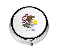 Pilulier portable, mini boîte à pilules ronde avec drapeau de l'État de l'Illinois, peut être mise dans un portefeuille, une poche, légère et pratique à 3 compartiments
