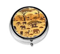 Pilulier portable, mini boîte à pilules ronde en forme d'animaux de prairie africaine, peut être mise dans un portefeuille, une poche, légère et pratique à 3 compartiments