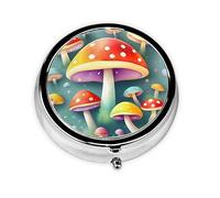 Pilulier portable, mini boîte à pilules ronde en forme de champignons colorés, peut être mise dans un portefeuille, une poche, légère et pratique à 3 compartiments