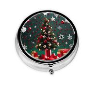 Pilulier portable, mini boîte à pilules ronde en forme de sapin de Noël, peut être mise dans un portefeuille, une poche, légère et pratique à 3 compartiments