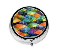 Pilulier portable, mini boîte à pilules ronde en forme d'écailles de poisson arc-en-ciel, peut être mise dans un portefeuille, une poche, légère et pratique à 3 compartiments