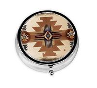 Pilulier portable, motif amérindien, mini boîte à pilules ronde, peut être mise dans un portefeuille, une poche, légère et pratique à 3 compartiments