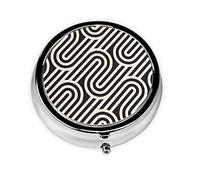 Pilulier portable, noir, texture incurvée, mini boîte à pilules ronde, peut être mise dans un portefeuille, une poche, légère et pratique à 3 compartiments
